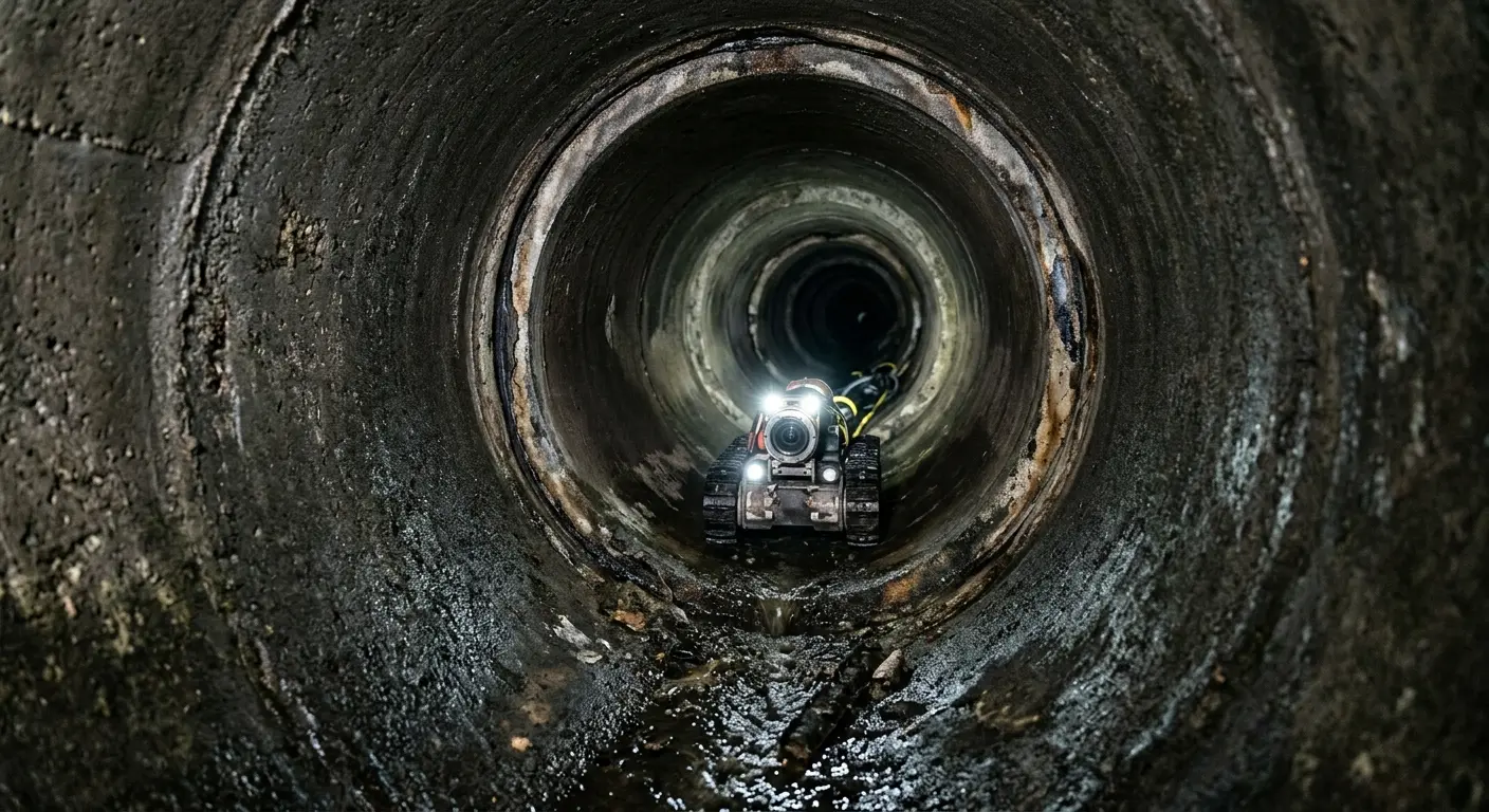Robotic sewer camera inspecting pipe interior for Sewer Line Cleaning in Timberwood Park